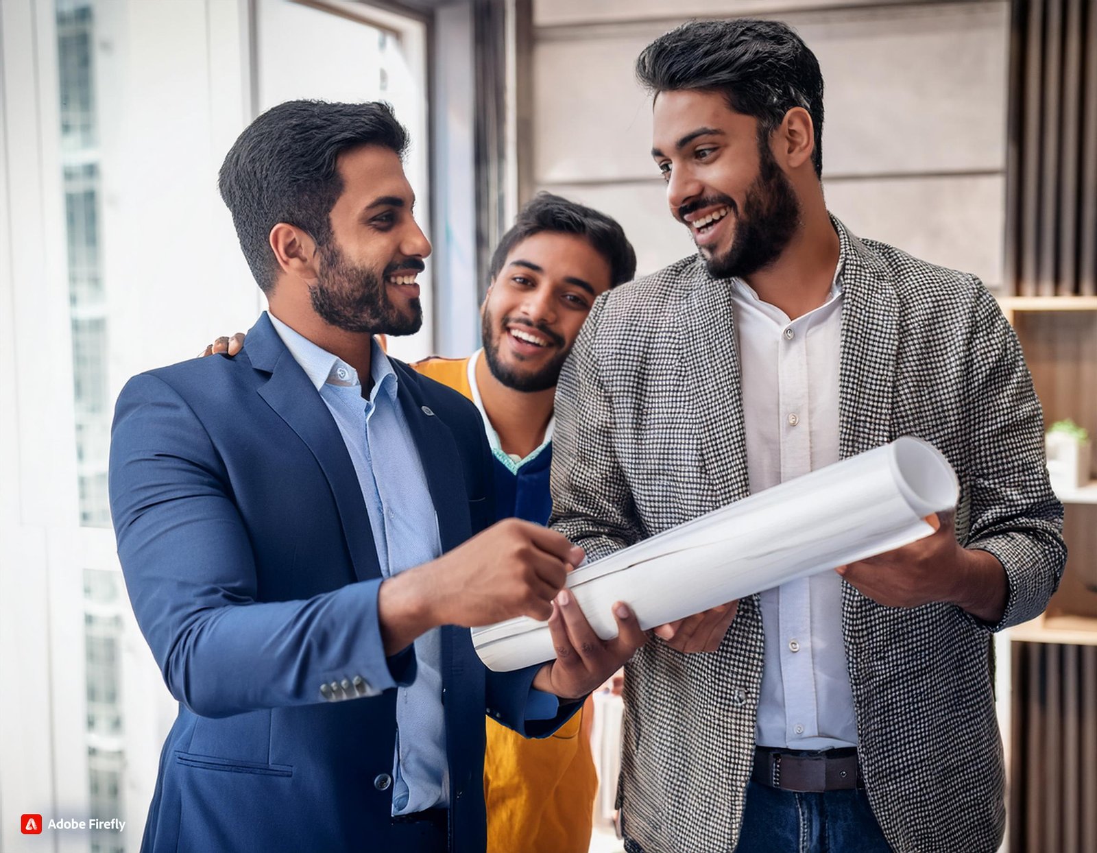 Professional real estate team at office with friendly smiles